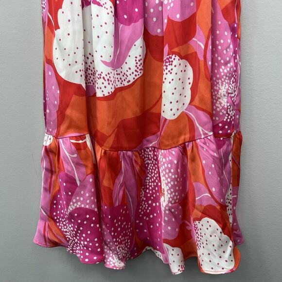 Trina Turk Pink Orange Floral Silk Mini Dress Size S Small Boho Tassle Tie - Picture 5 of 12